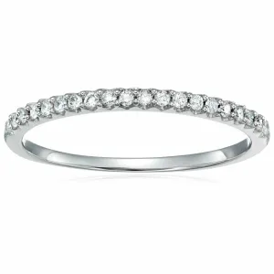 1/10 cttw Mircopave Petite Round Diamond Wedding Band for Women in 10K White Gold Prong Set