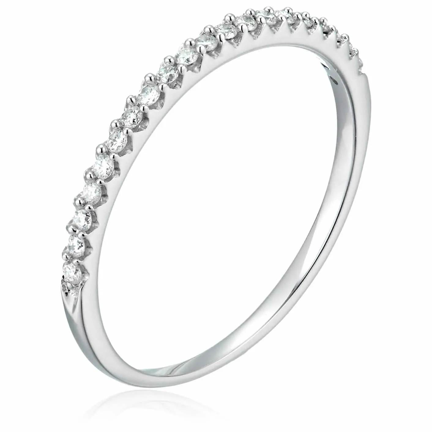 1/10 cttw Mircopave Petite Round Diamond Wedding Band for Women in 10K White Gold Prong Set