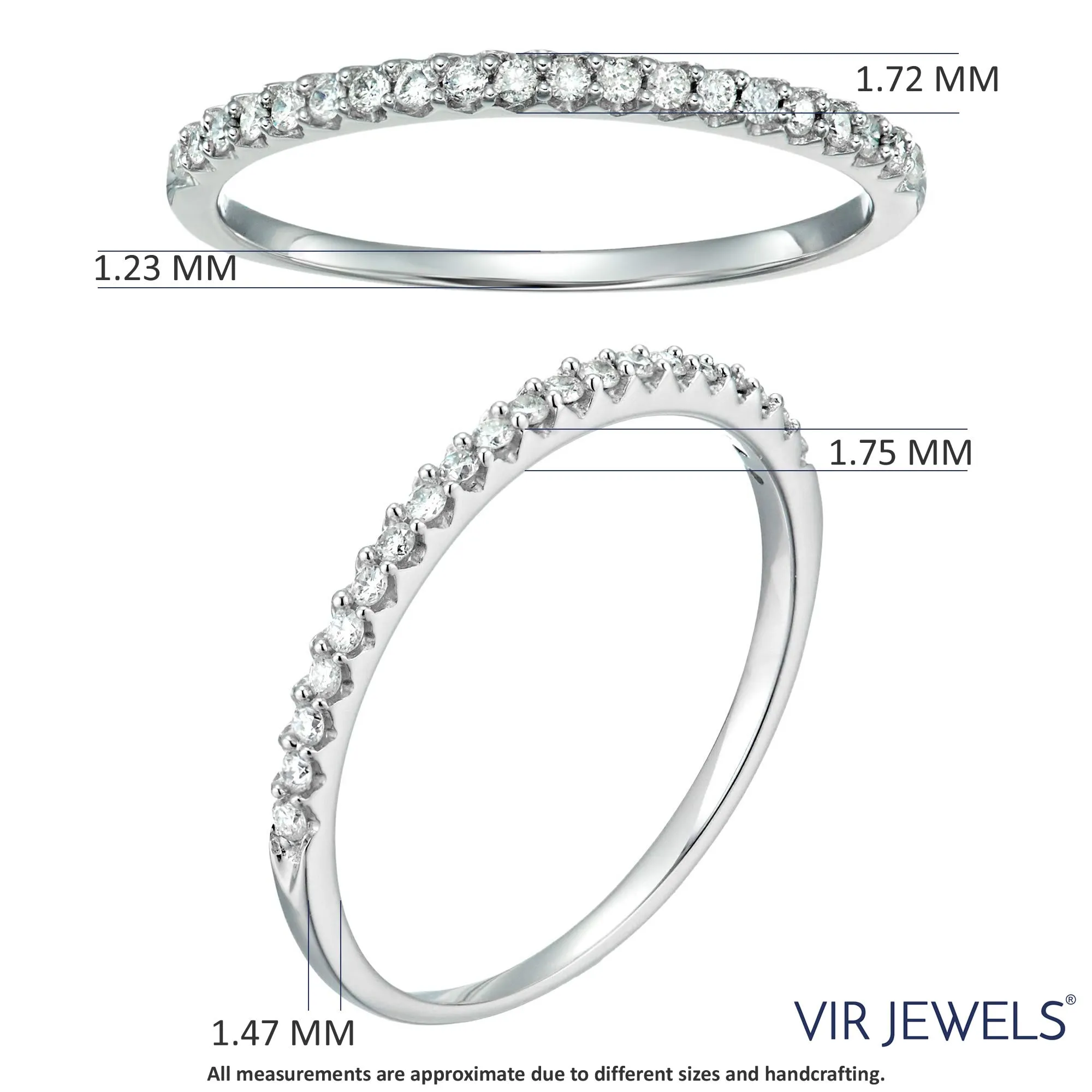1/10 cttw Mircopave Petite Round Diamond Wedding Band for Women in 10K White Gold Prong Set
