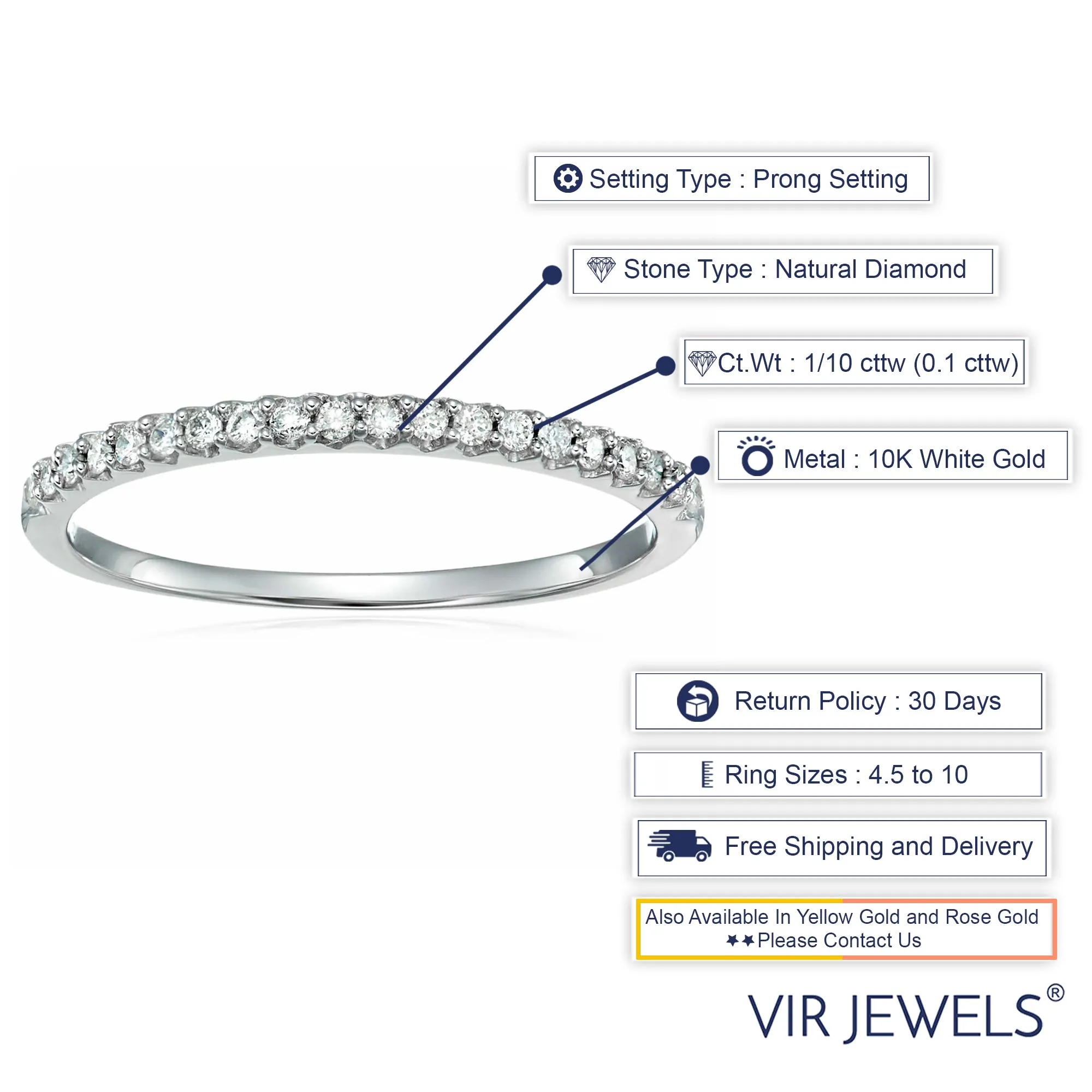 1/10 cttw Mircopave Petite Round Diamond Wedding Band for Women in 10K White Gold Prong Set