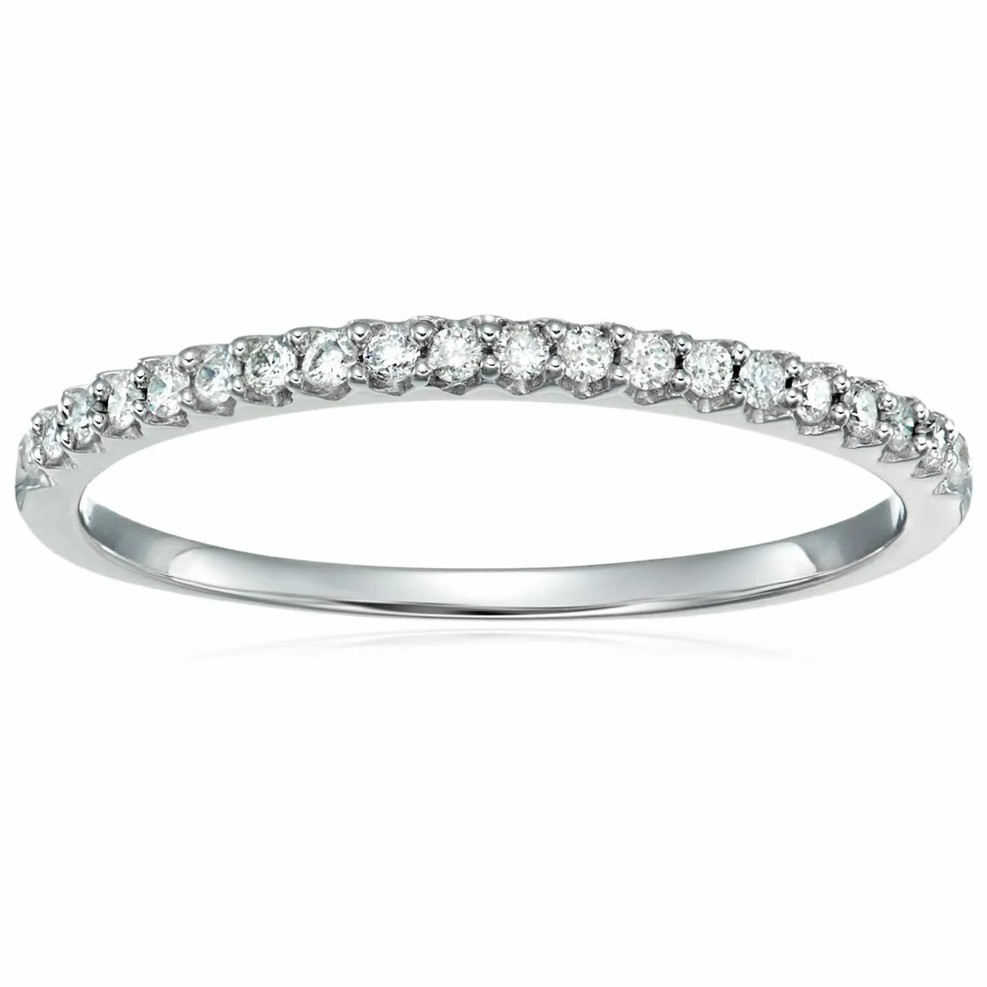 1/10 cttw Mircopave Petite Round Diamond Wedding Band for Women in 10K White Gold Prong Set