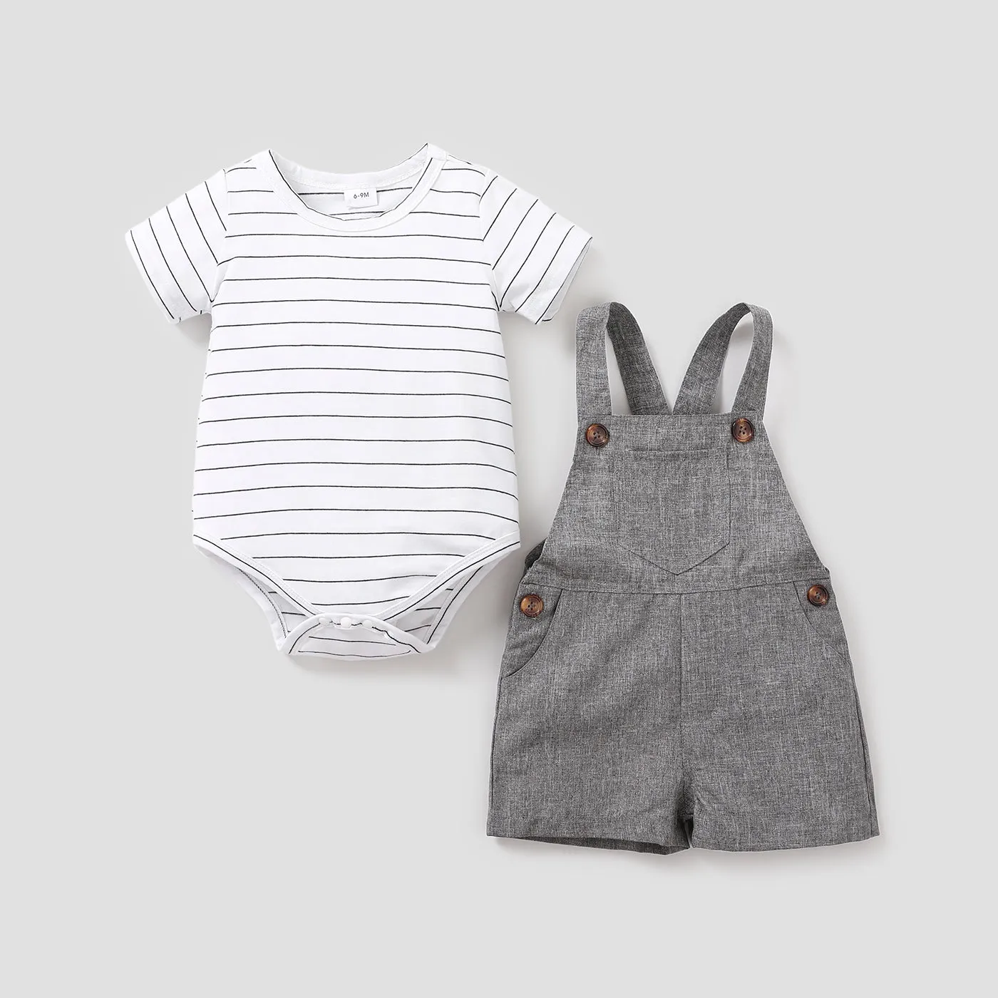 2pcs Stripe Print Pocket Decor Short-sleeve Baby Set