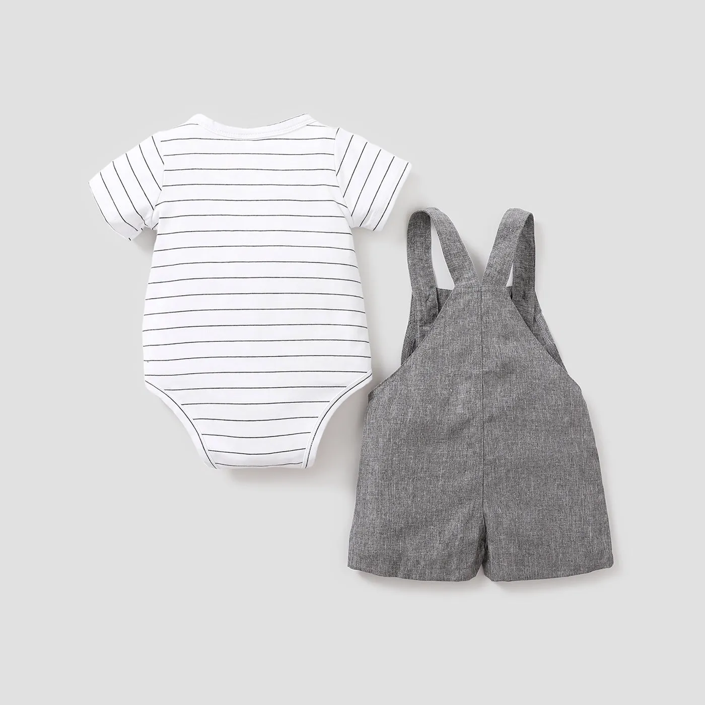 2pcs Stripe Print Pocket Decor Short-sleeve Baby Set