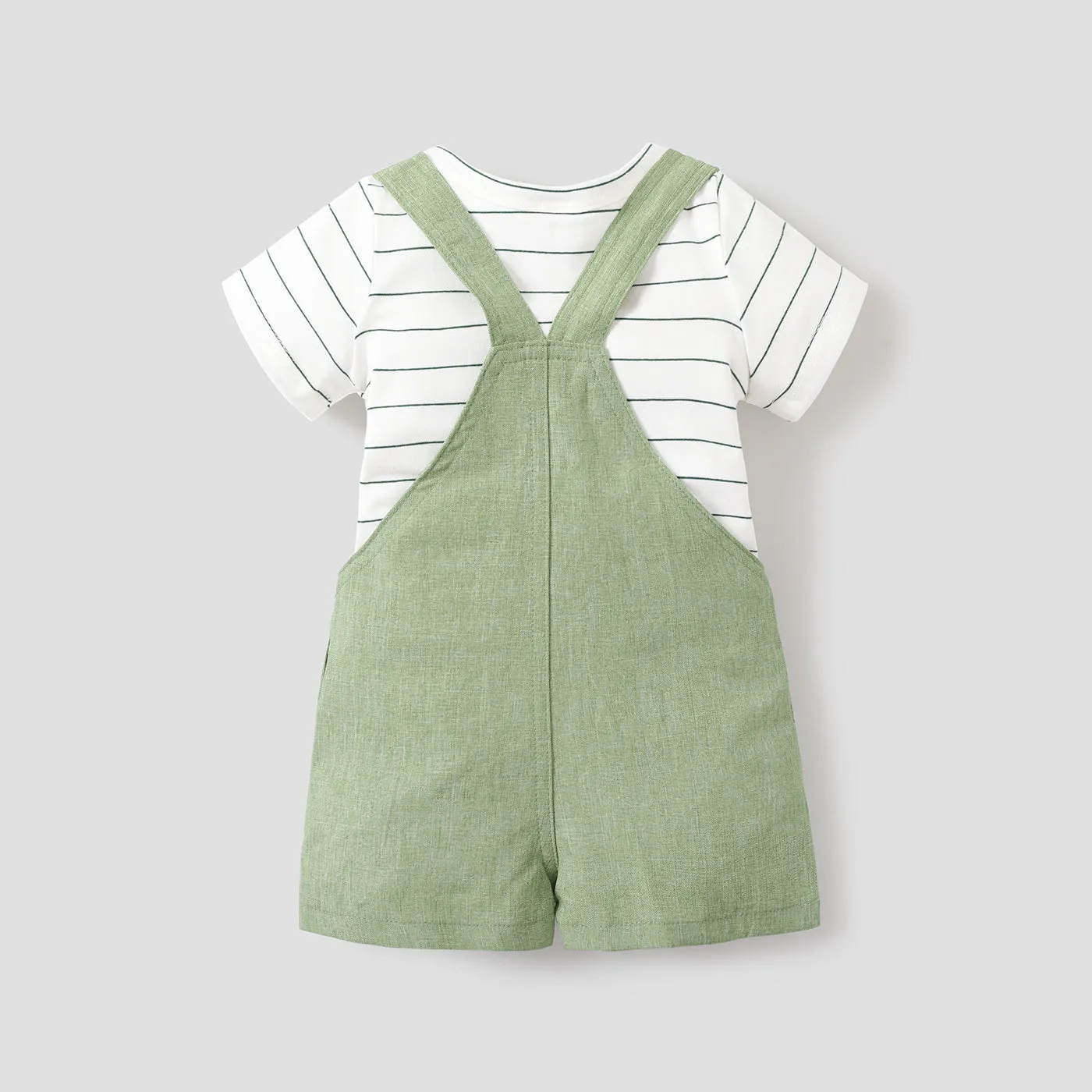 2pcs Stripe Print Pocket Decor Short-sleeve Baby Set