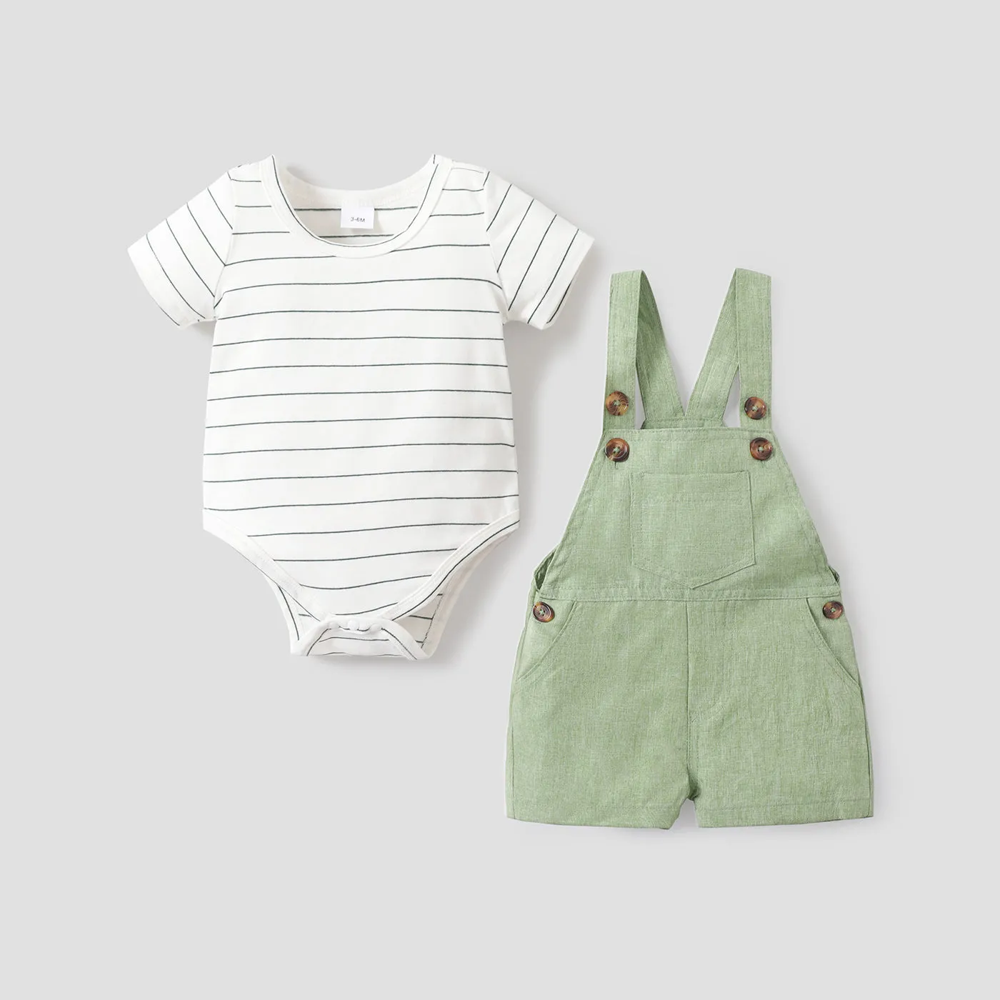 2pcs Stripe Print Pocket Decor Short-sleeve Baby Set