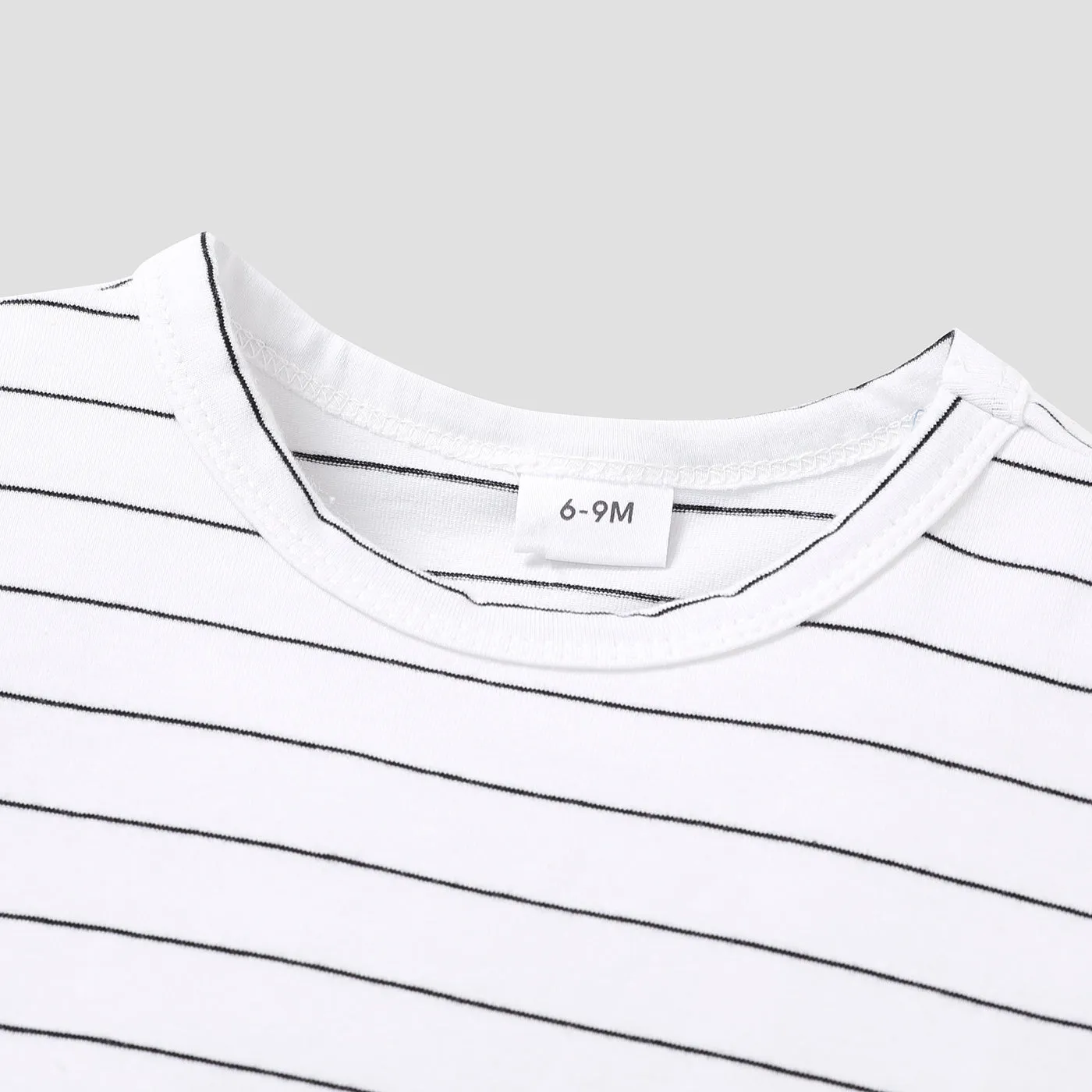 2pcs Stripe Print Pocket Decor Short-sleeve Baby Set
