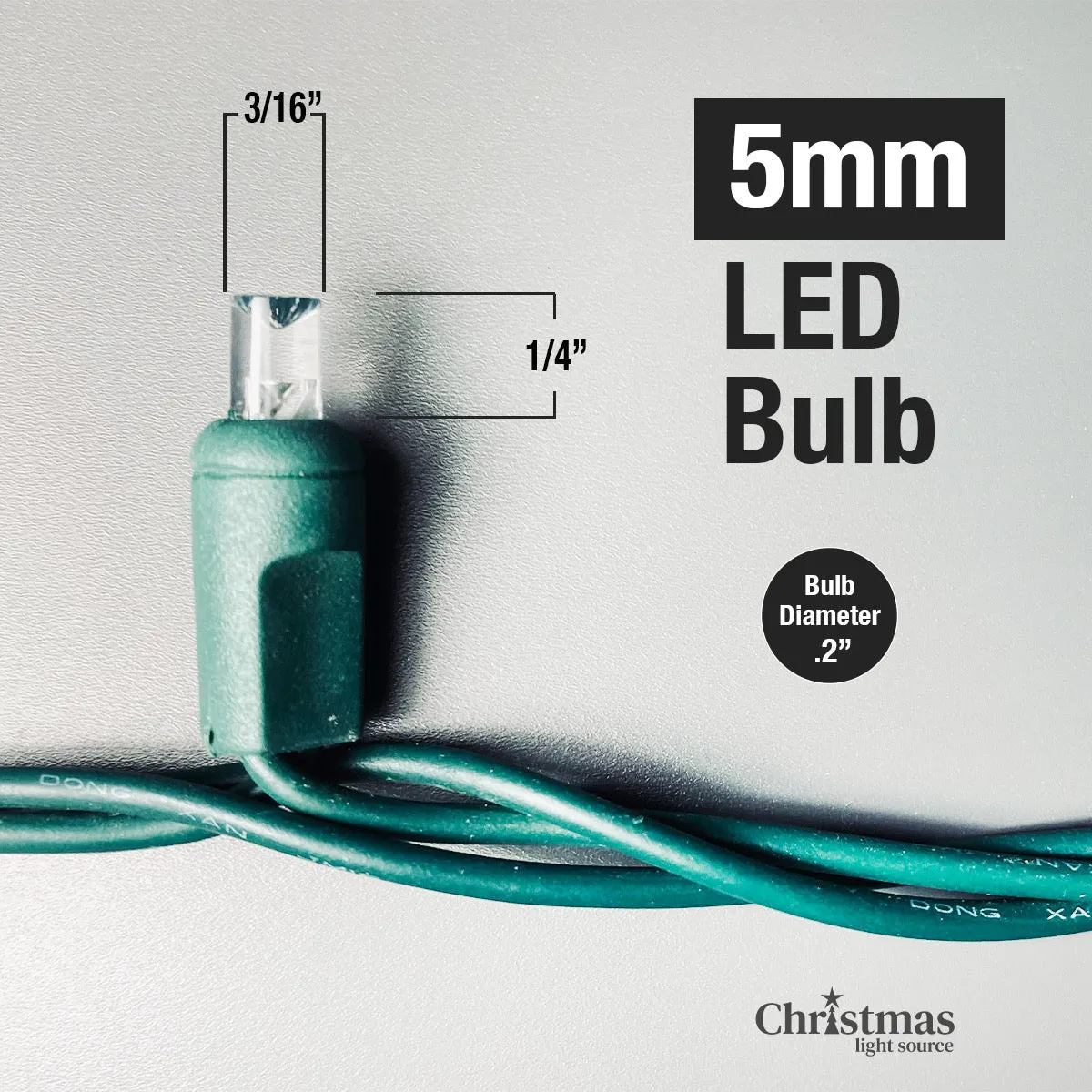 50-light  5mm Pure White Strobe LED Christmas Lights, 4" Spacing Green Wire