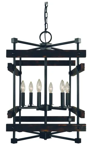 6-Light Matte Black Rustic Chic Chandelier – Handcrafted USA Design for Elegant Dining Spaces