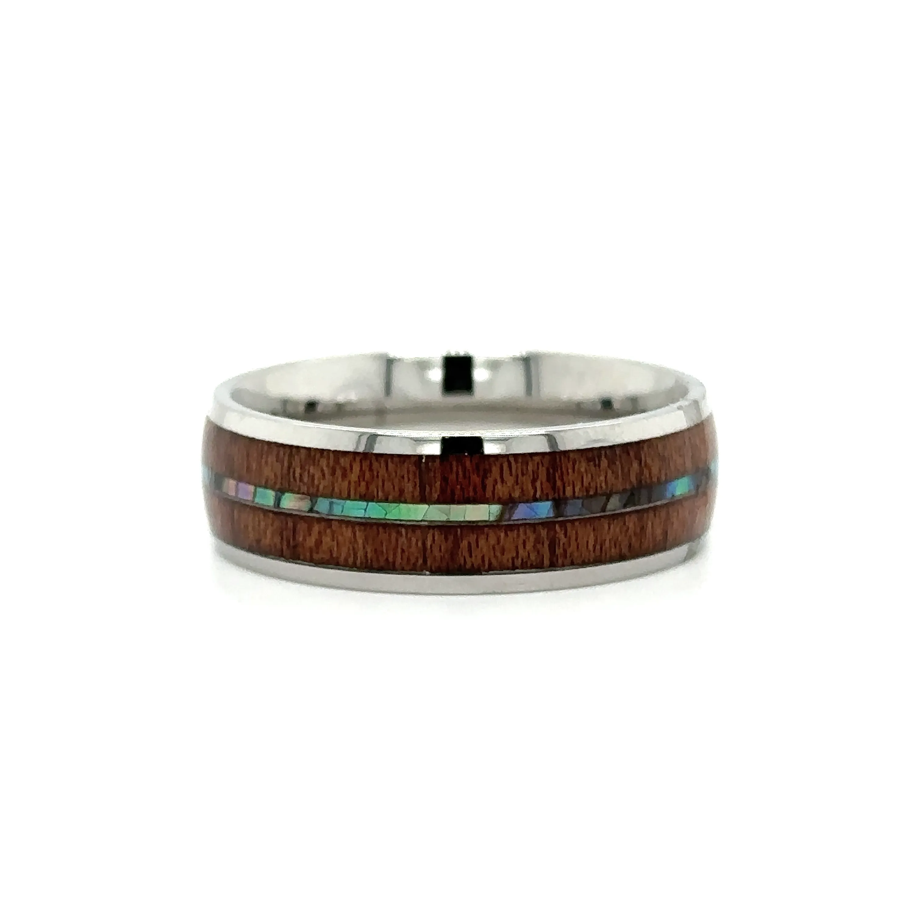 Abalone and Koa Wood Stainless Steel Rings