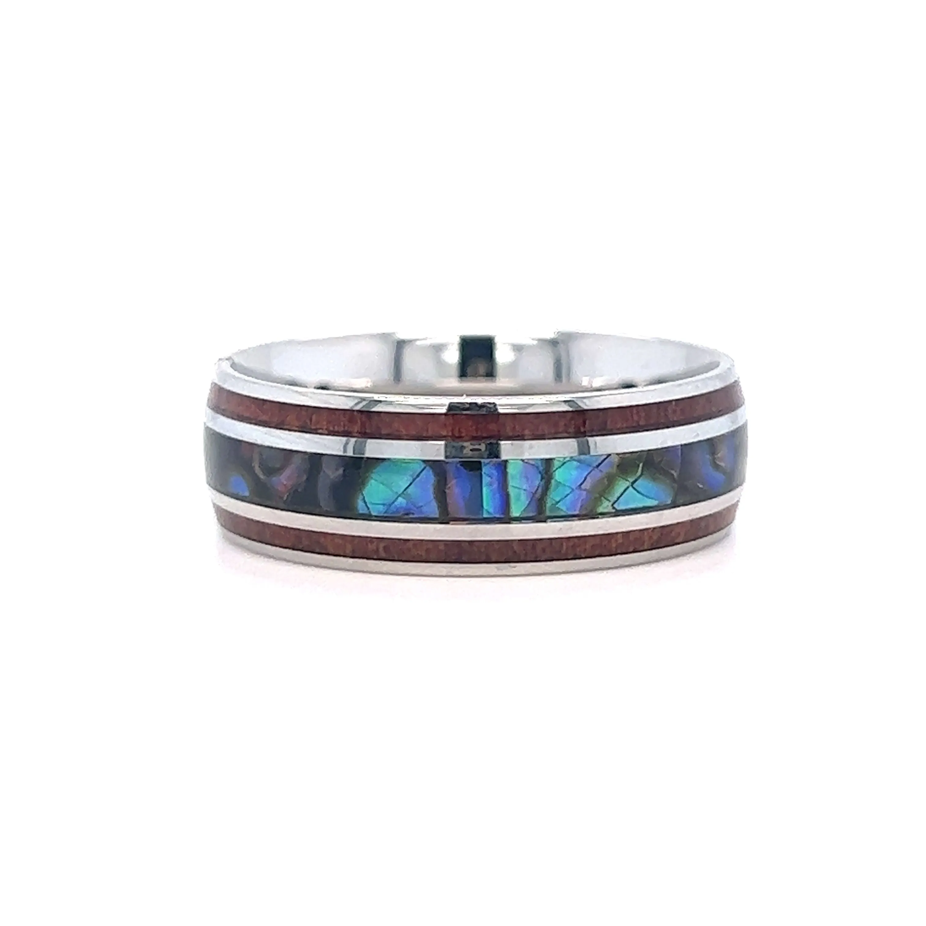 Abalone and Koa Wood Stainless Steel Rings