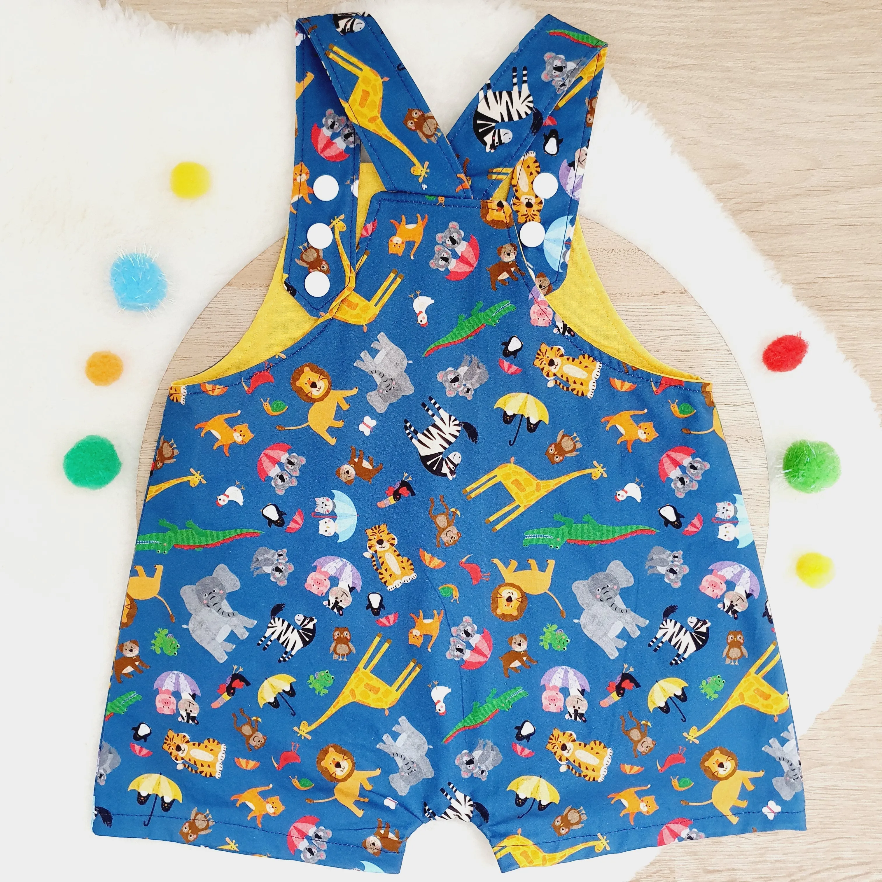 ANIMALS print Overalls, Baby Overalls, Short Leg Romper, Size 1