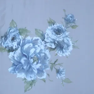 Aqua Periwinkle Florals on a Off White Background Printed Silk Organza Fabric