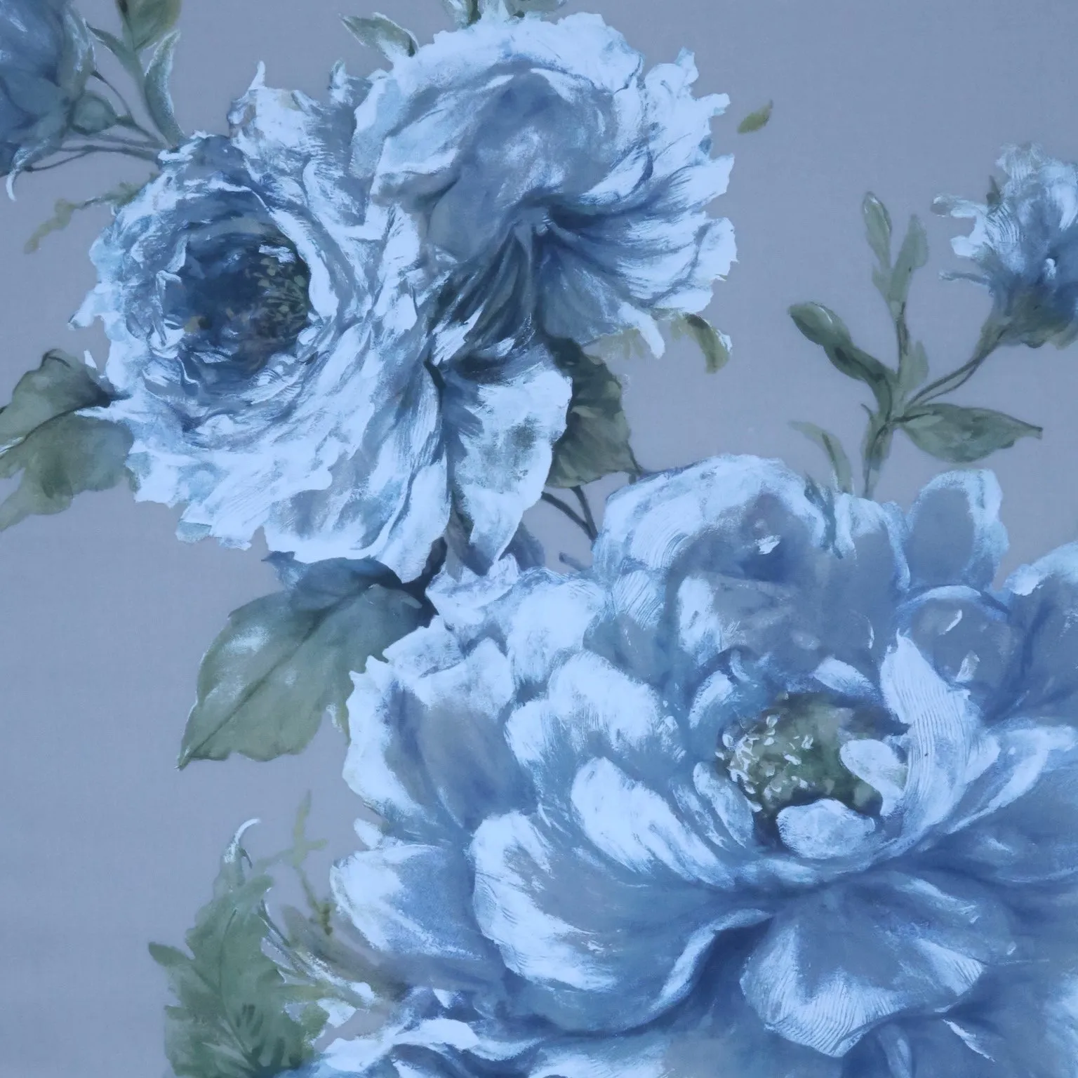 Aqua Periwinkle Florals on a Off White Background Printed Silk Organza Fabric