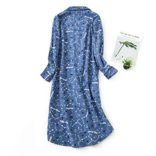 ASHER FASHION Women's Sleepwear Long Flannel Nightgown Button Down Sleepshirt Long Sleeve Nightshirt