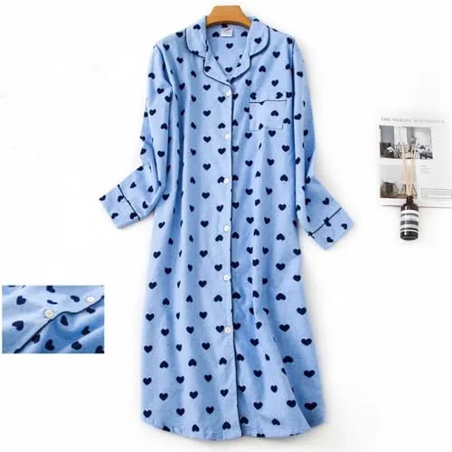 ASHER FASHION Women's Sleepwear Long Flannel Nightgown Button Down Sleepshirt Long Sleeve Nightshirt