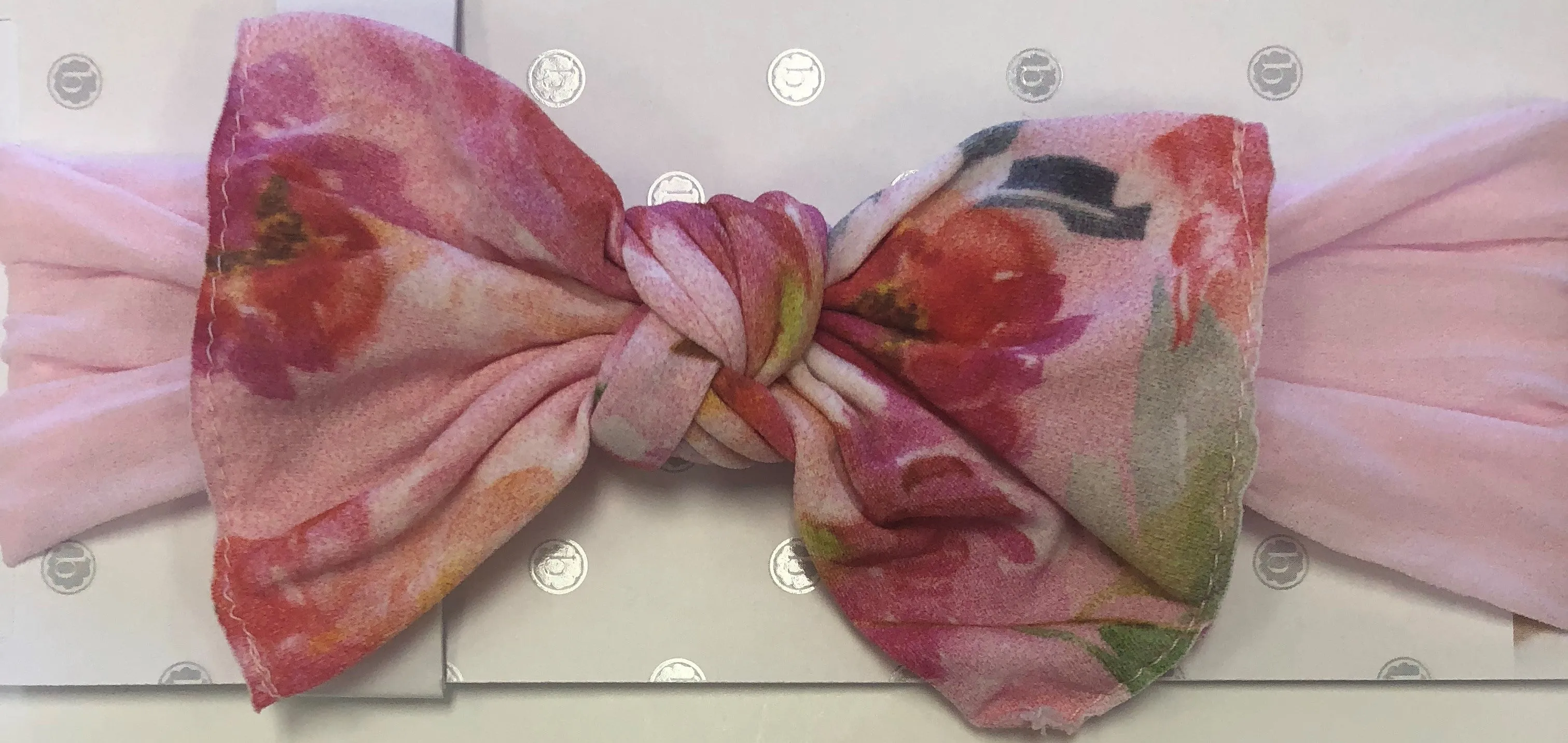Baby Bling Pink w/Soft Pink Floral Combo Print Knot Headband