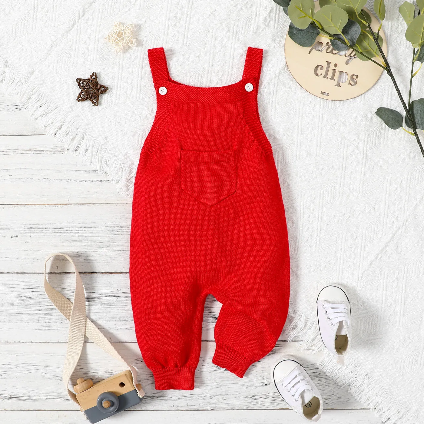 Baby Boy/Girl Solid Knitted Sleeveless Jumpsuit Overalls