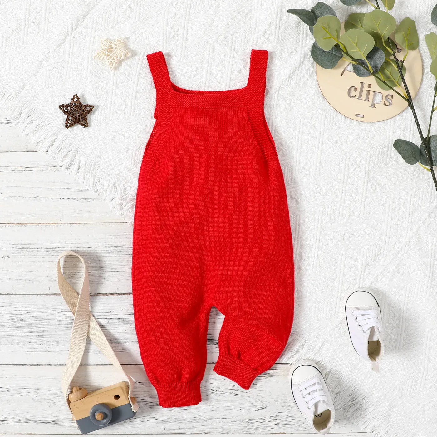 Baby Boy/Girl Solid Knitted Sleeveless Jumpsuit Overalls