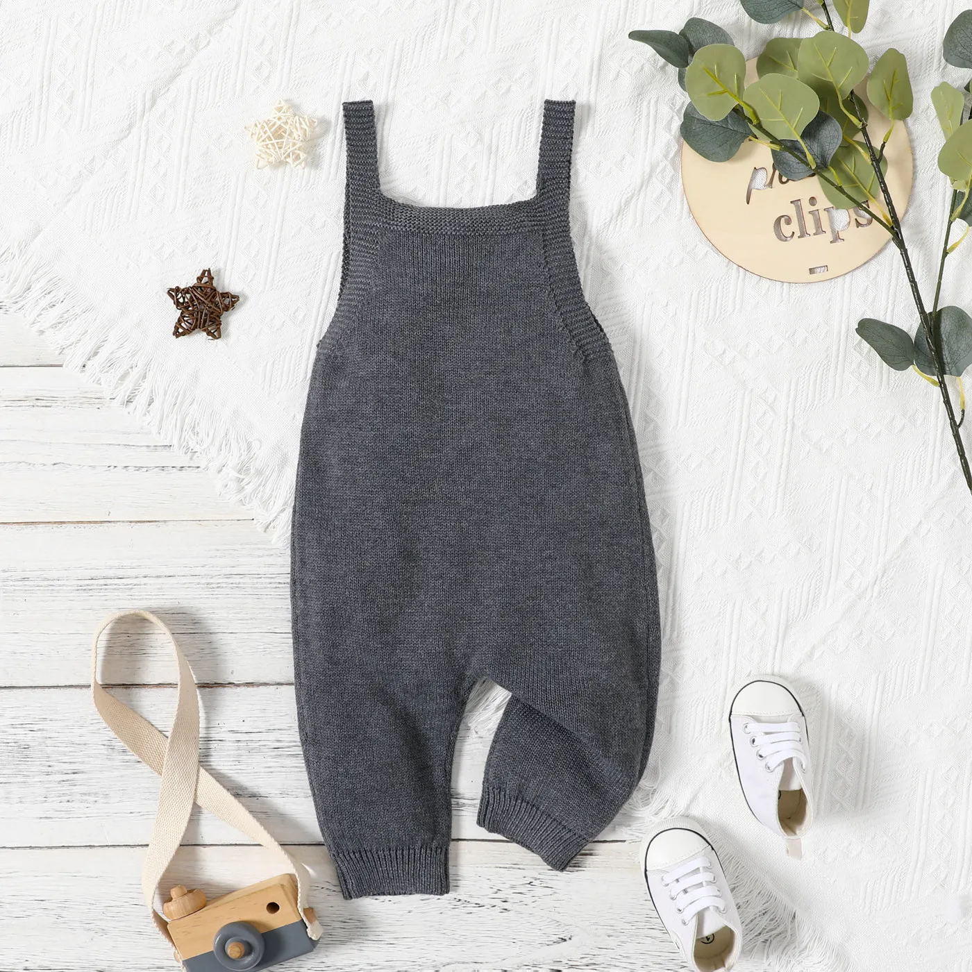 Baby Boy/Girl Solid Knitted Sleeveless Jumpsuit Overalls