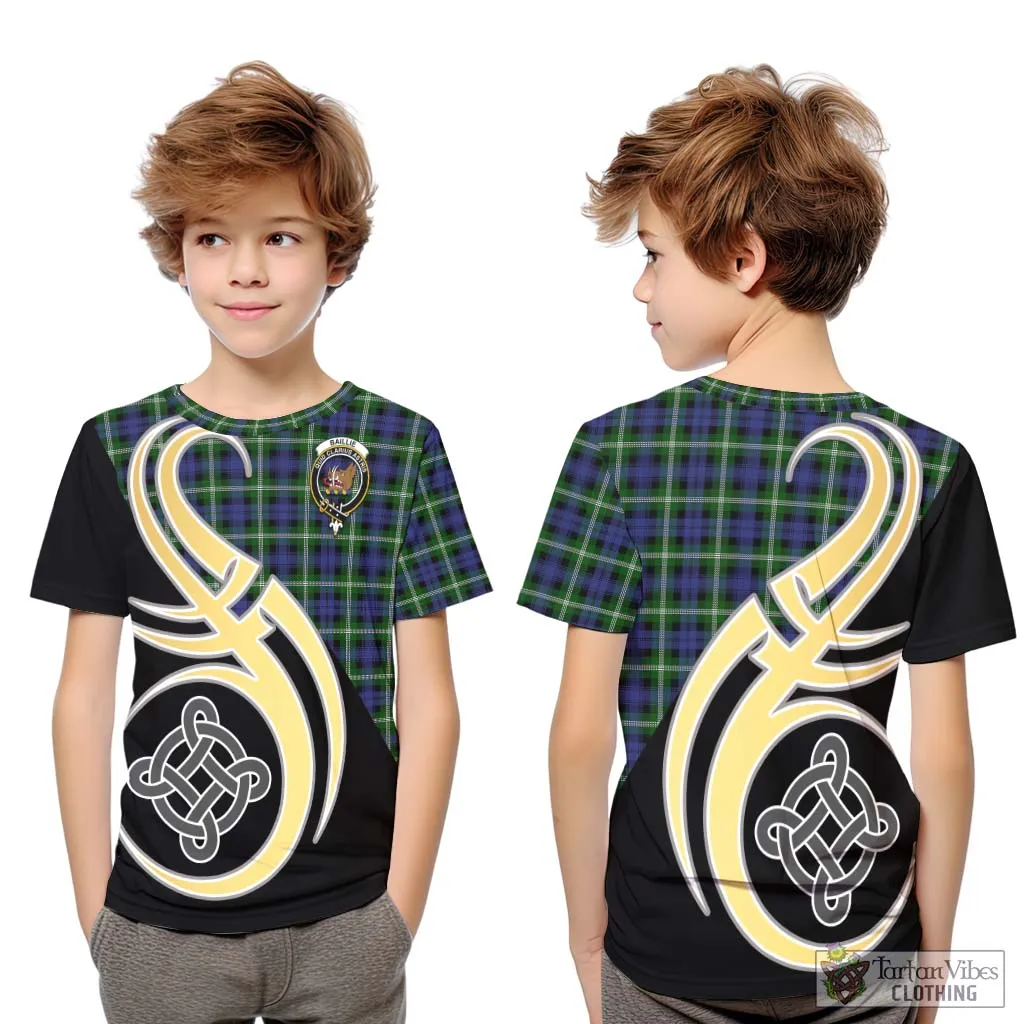 Baillie (Bailey) Tartan Kid T-Shirt with Family Crest and Celtic Symbol Style