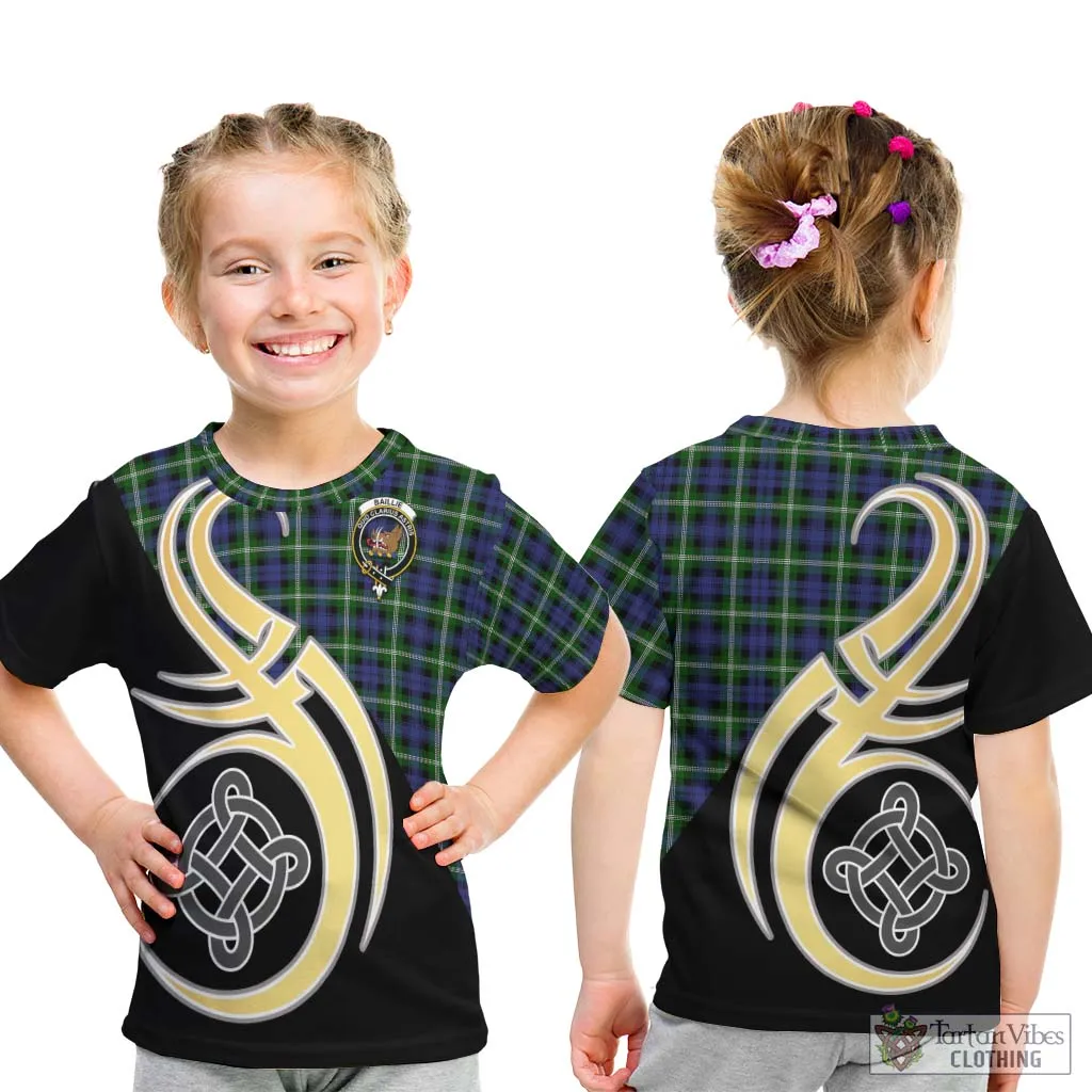 Baillie (Bailey) Tartan Kid T-Shirt with Family Crest and Celtic Symbol Style