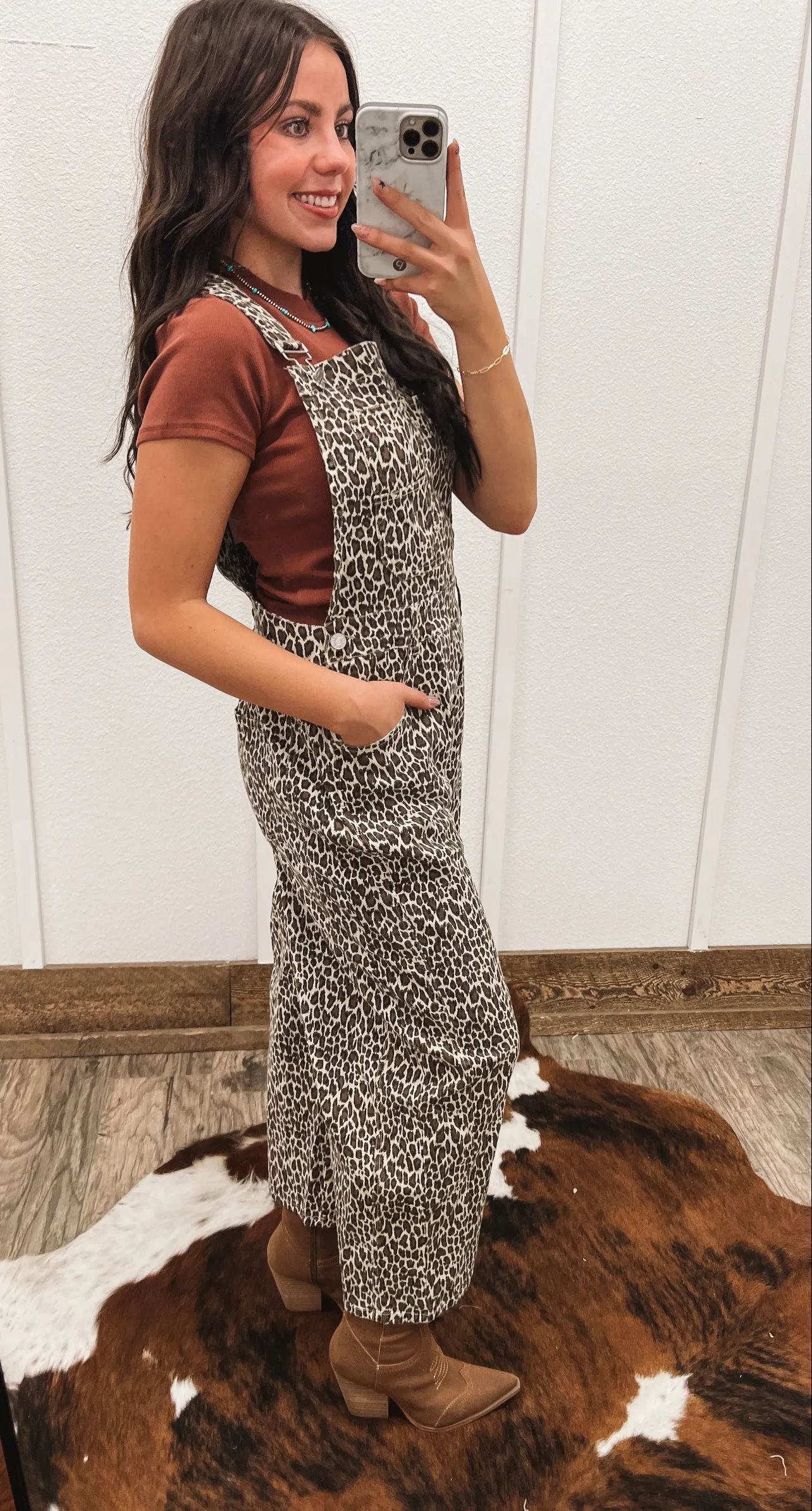 Barrel Babe Leopard Denim Overalls