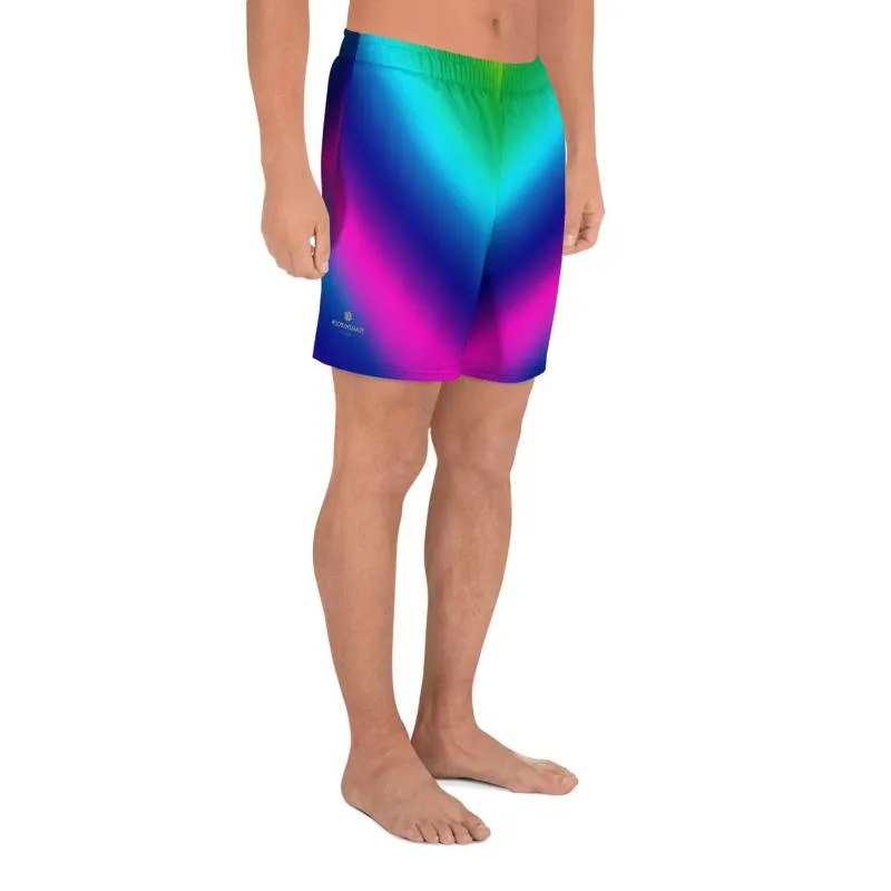 Blue Rainbow Men's Shorts, Purple Futuristic Chevron Ombre Long Shorts- Made in USA/ MX/ EU