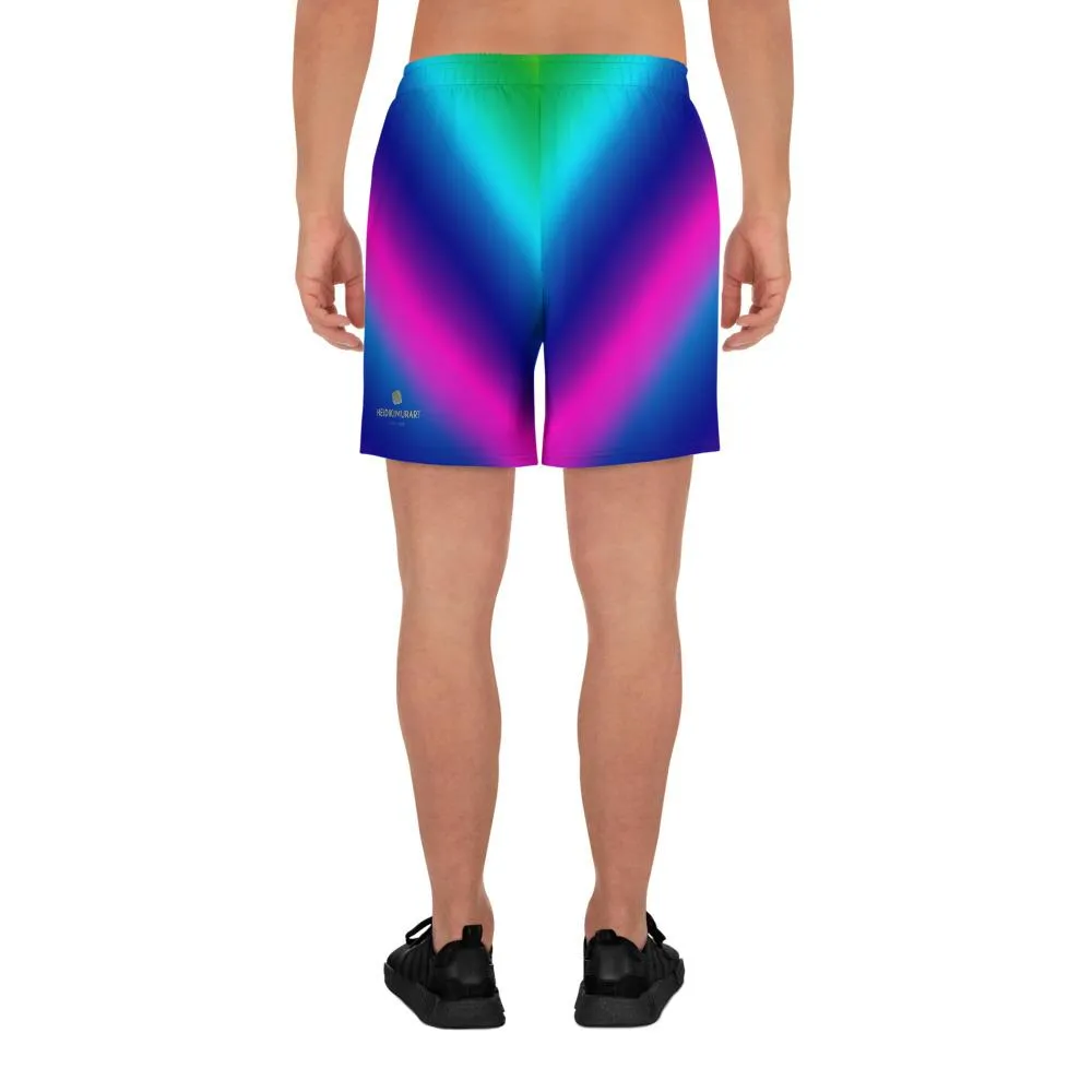 Blue Rainbow Men's Shorts, Purple Futuristic Chevron Ombre Long Shorts- Made in USA/ MX/ EU