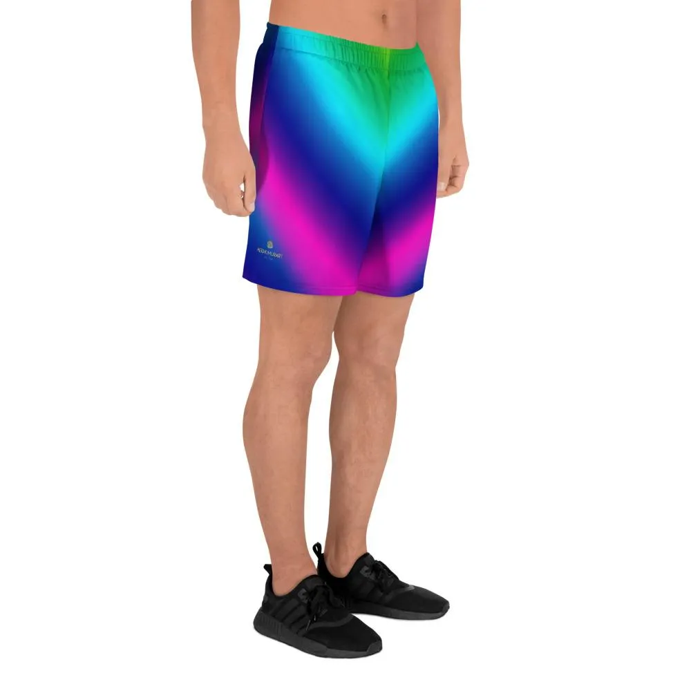 Blue Rainbow Men's Shorts, Purple Futuristic Chevron Ombre Long Shorts- Made in USA/ MX/ EU