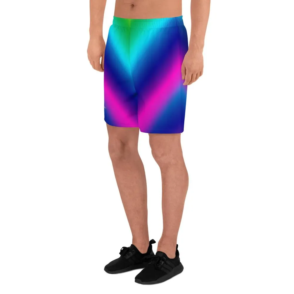 Blue Rainbow Men's Shorts, Purple Futuristic Chevron Ombre Long Shorts- Made in USA/ MX/ EU