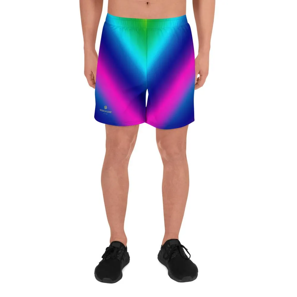 Blue Rainbow Men's Shorts, Purple Futuristic Chevron Ombre Long Shorts- Made in USA/ MX/ EU
