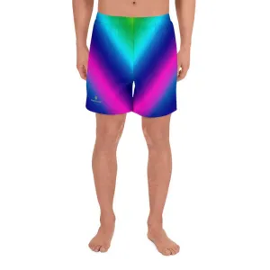 Blue Rainbow Men's Shorts, Purple Futuristic Chevron Ombre Long Shorts- Made in USA/ MX/ EU
