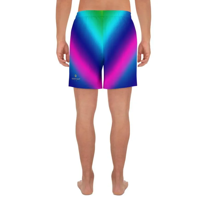 Blue Rainbow Men's Shorts, Purple Futuristic Chevron Ombre Long Shorts- Made in USA/ MX/ EU
