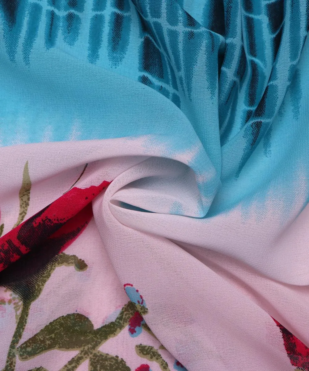 Blue White Floral Print Georgette Fabric