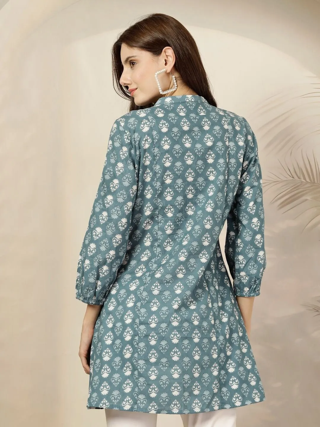 Bohemian Blue & White Printed Tunic with Embroidered Details