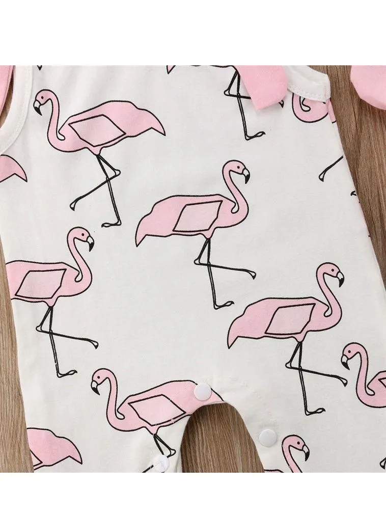 Cartoon Red-crowned Crane Sleeveless Jumpsuit Overalls with Pink Headband