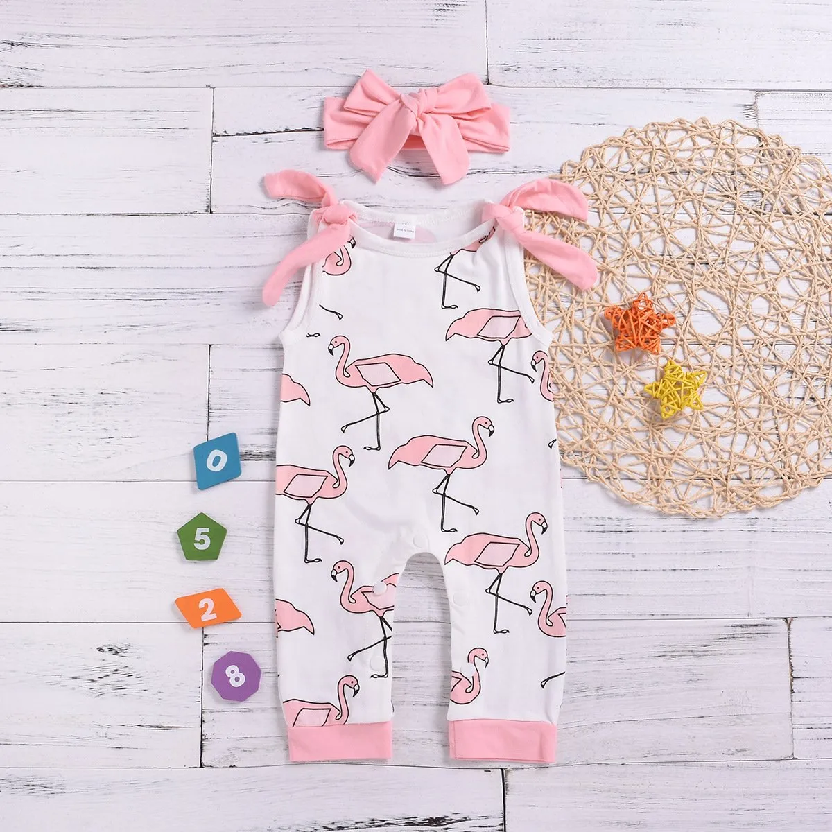 Cartoon Red-crowned Crane Sleeveless Jumpsuit Overalls with Pink Headband