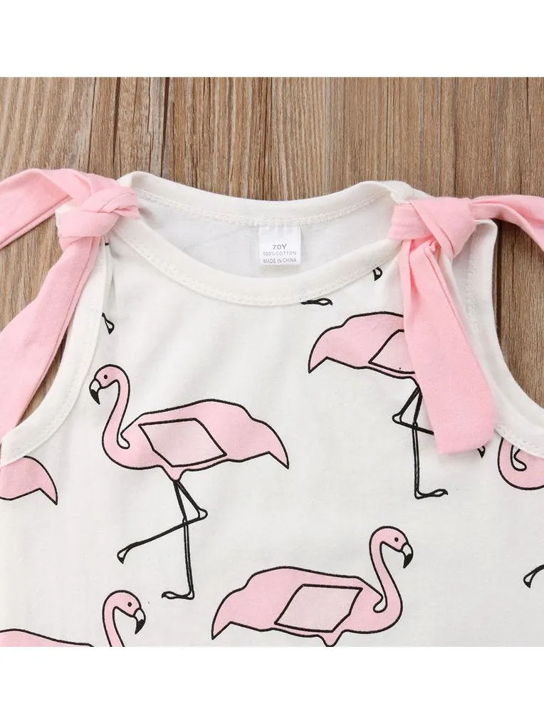 Cartoon Red-crowned Crane Sleeveless Jumpsuit Overalls with Pink Headband