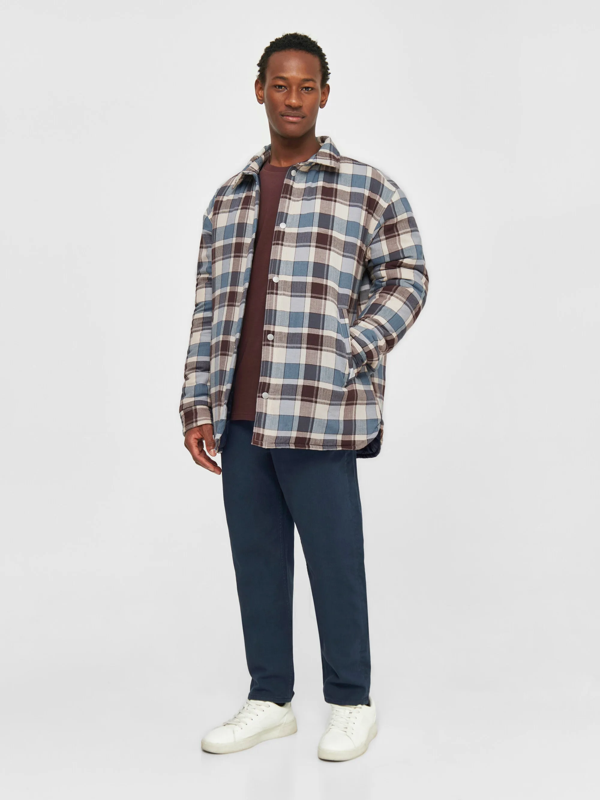 Checked loose fit padded overshirt - blue check
