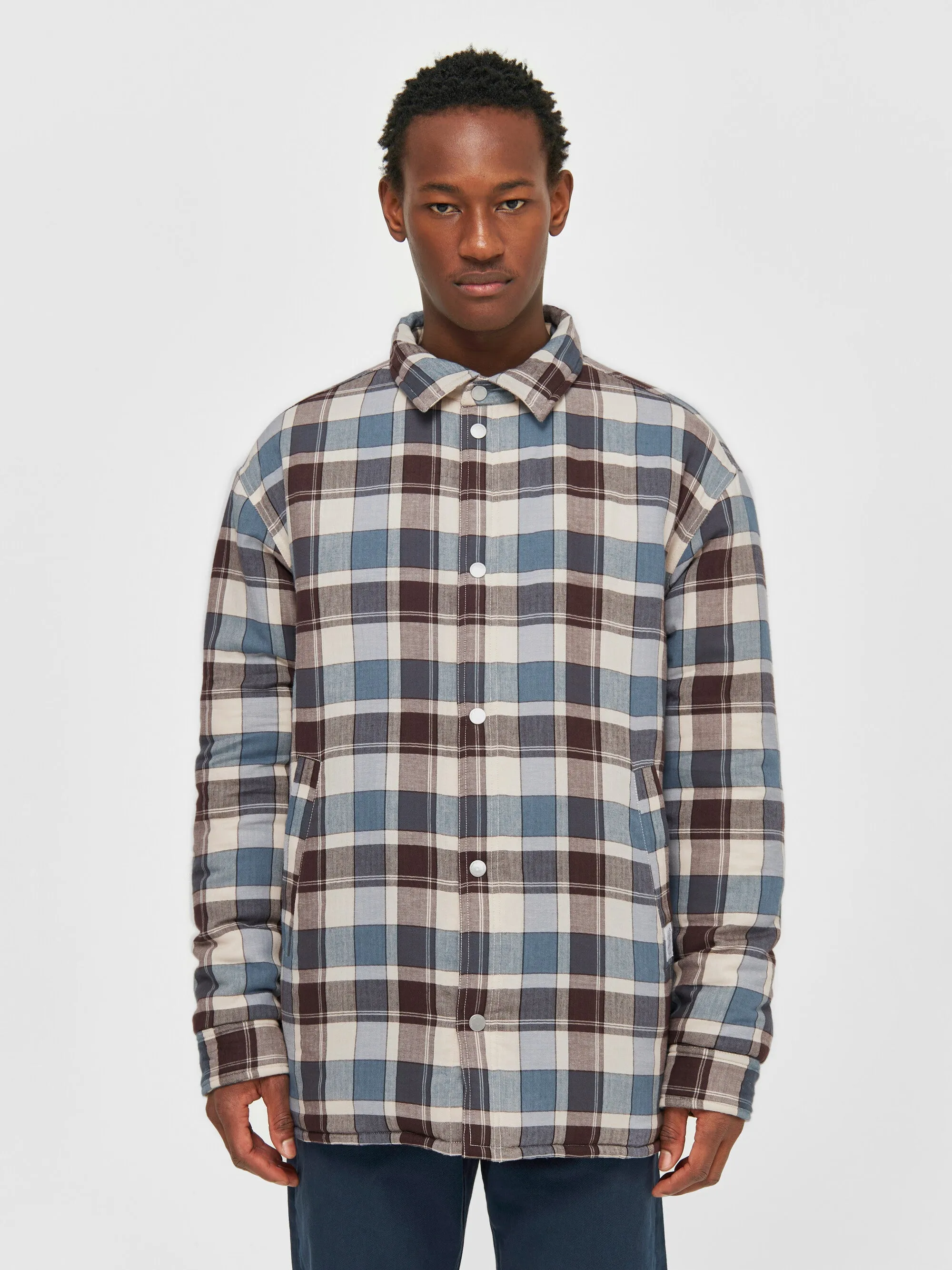 Checked loose fit padded overshirt - blue check