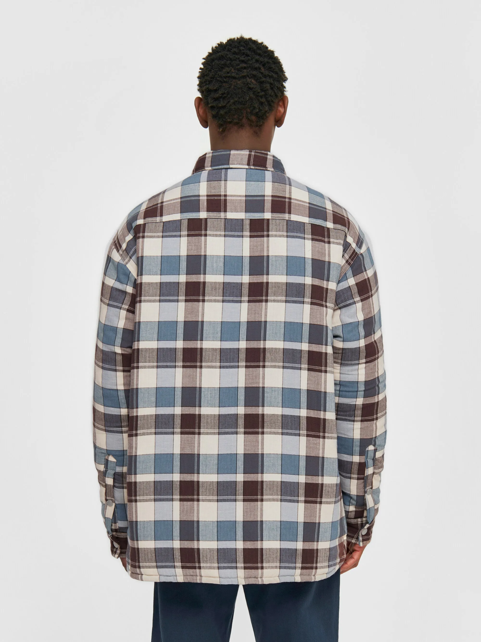 Checked loose fit padded overshirt - blue check