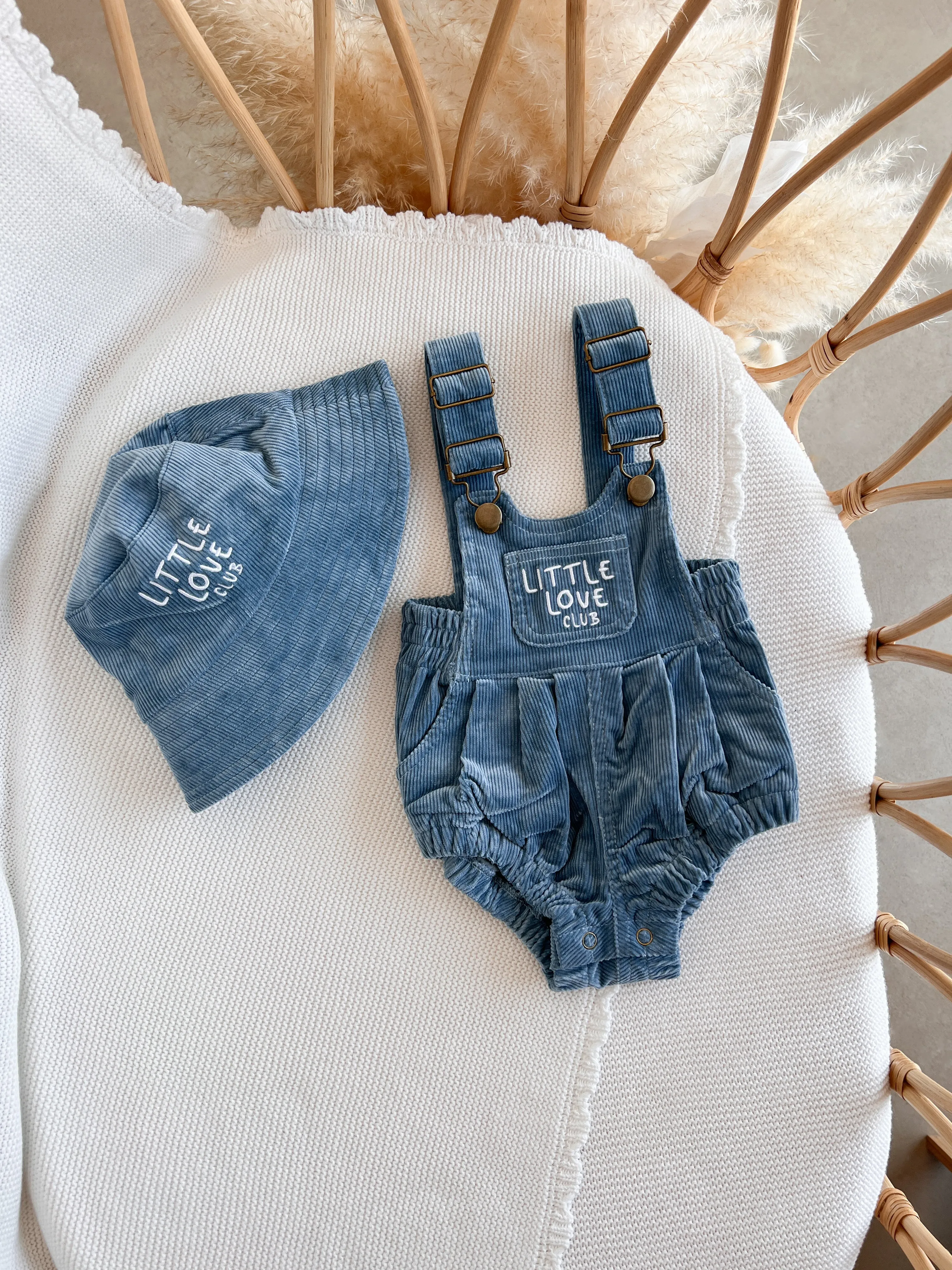 Corduroy 'Little Love Club' Overalls - Blue