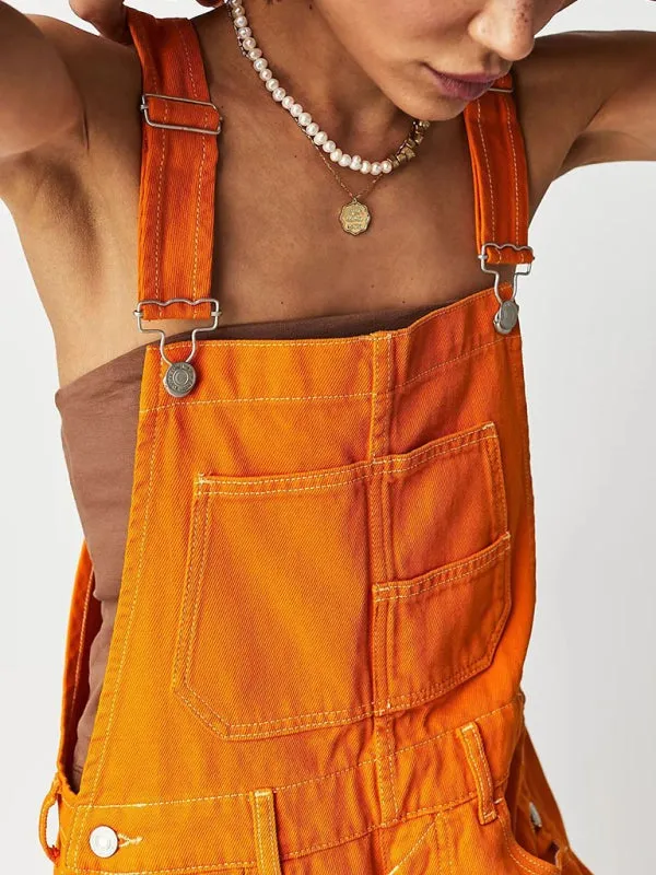 Cotton Denim Playsuit with Folded Hem - Overalls