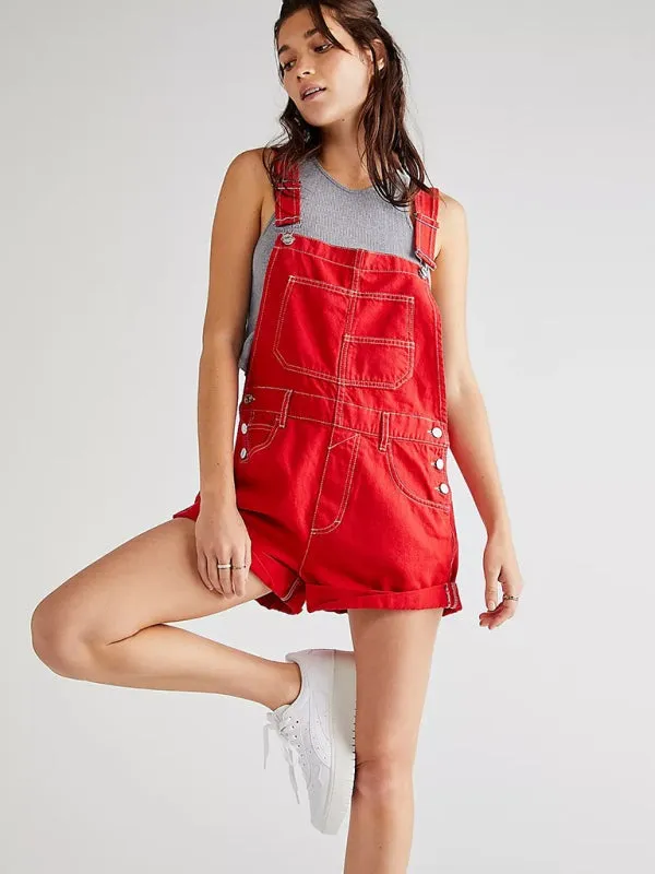 Cotton Denim Playsuit with Folded Hem - Overalls