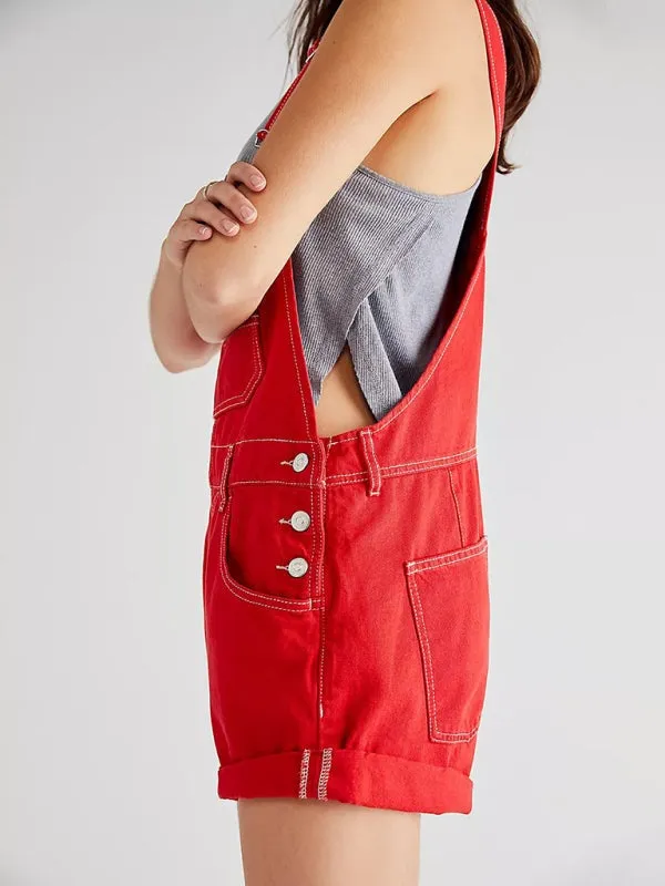 Cotton Denim Playsuit with Folded Hem - Overalls