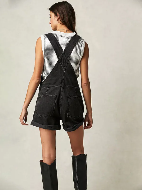 Cotton Denim Playsuit with Folded Hem - Overalls
