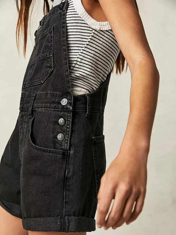 Cotton Denim Playsuit with Folded Hem - Overalls
