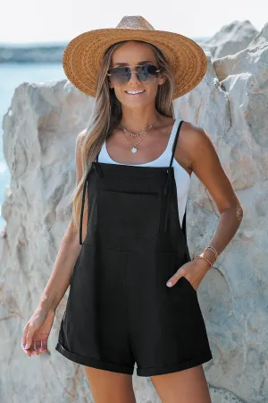 Cotton Drawstring Waist Short Overalls