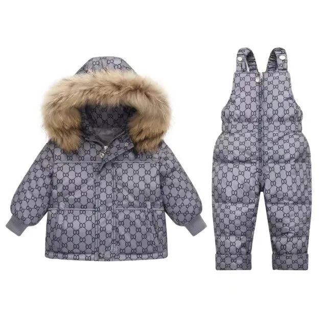Cozy Geometric Duck Down Winter Jacket & Costume Set for Kids