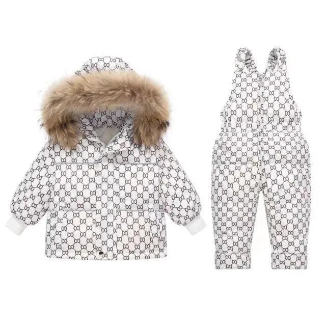 Cozy Geometric Duck Down Winter Jacket & Costume Set for Kids